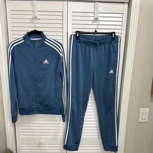 adidas Dusty Blue Three-Stripe Track Jacket & Pants